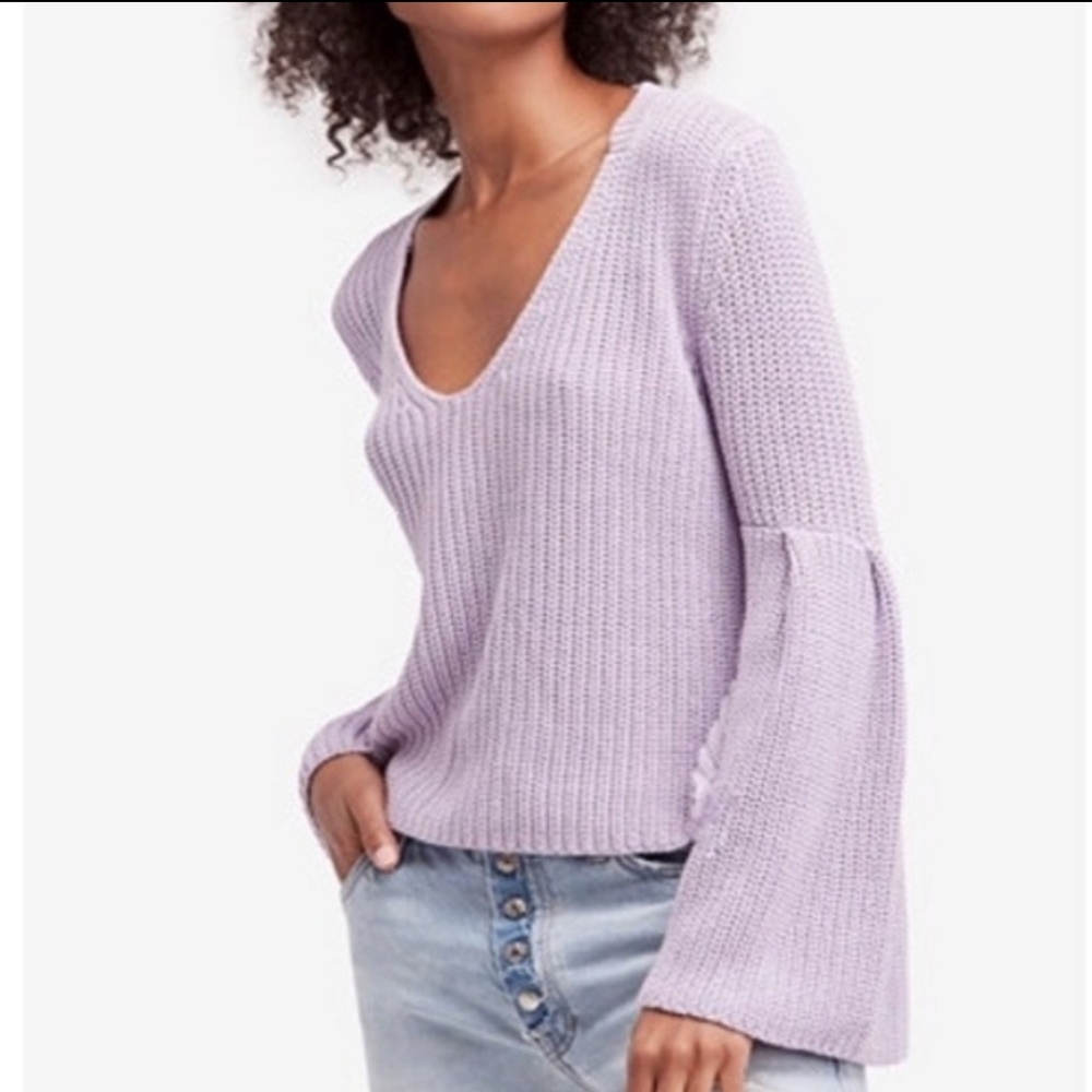 Free People Damsel Purple Bell Sleeve Sweater Size Medium